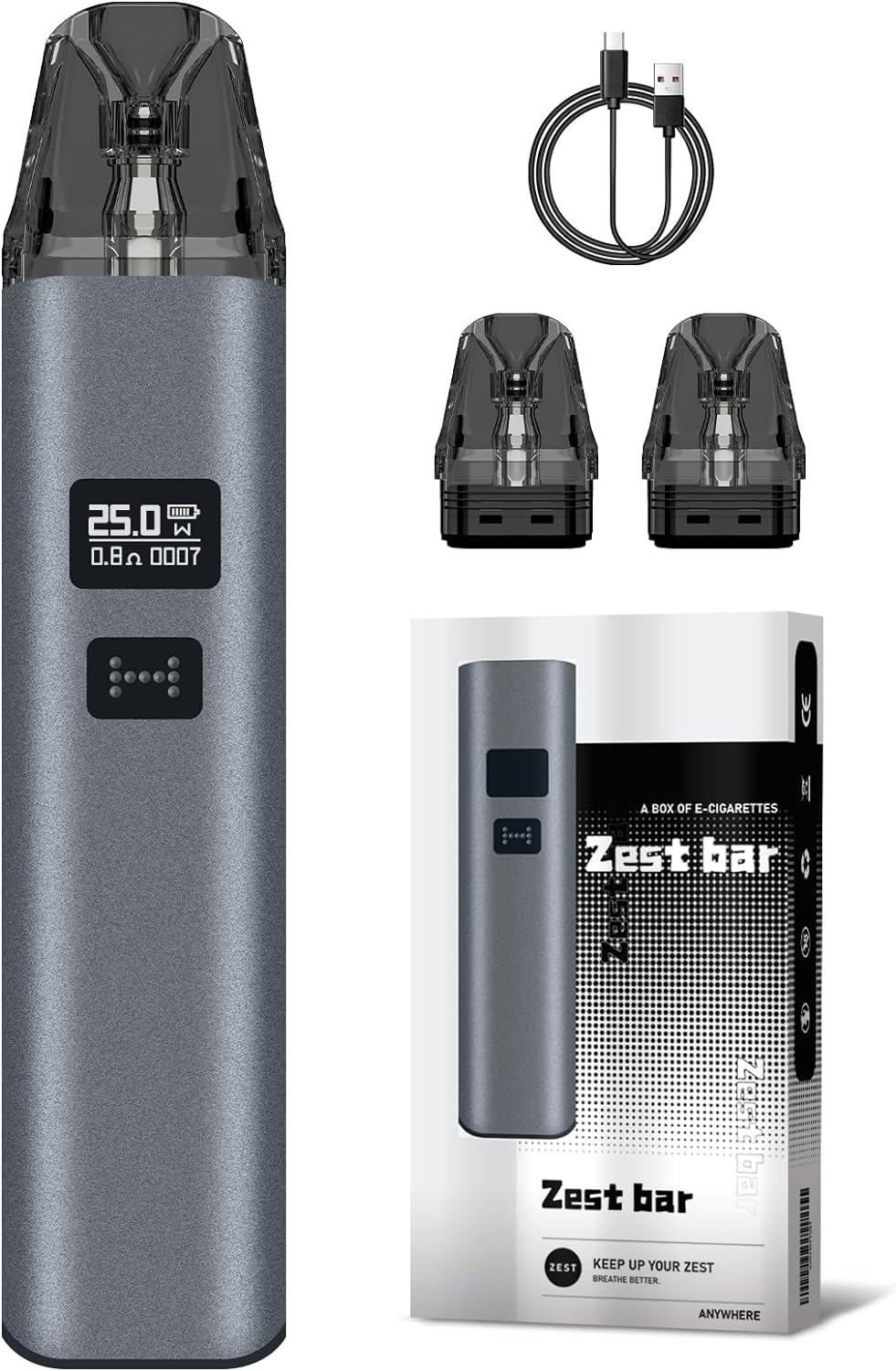 Zest Bar -VZ1- Vape Nachfüllbar, Pod System E-Zigarette 2ml 1000mAh, Ohne Nikotin 0 liquide